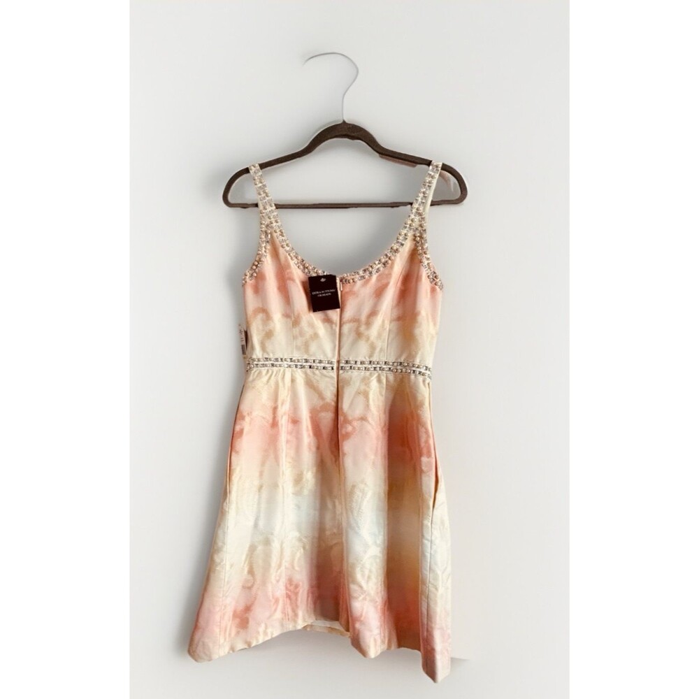 Carmen Marc Valvo Pearl/Rhinestone Peach Ombre Cocktail Dress Sz 4 NWT